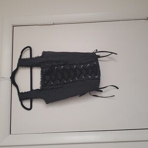 *NWT* Hot Topic Black and White Pinstripe Side Front Corset Top